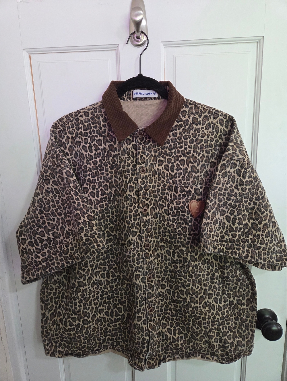 Elfric Eden Leopard Print Button-Up Cordoruy Shirt